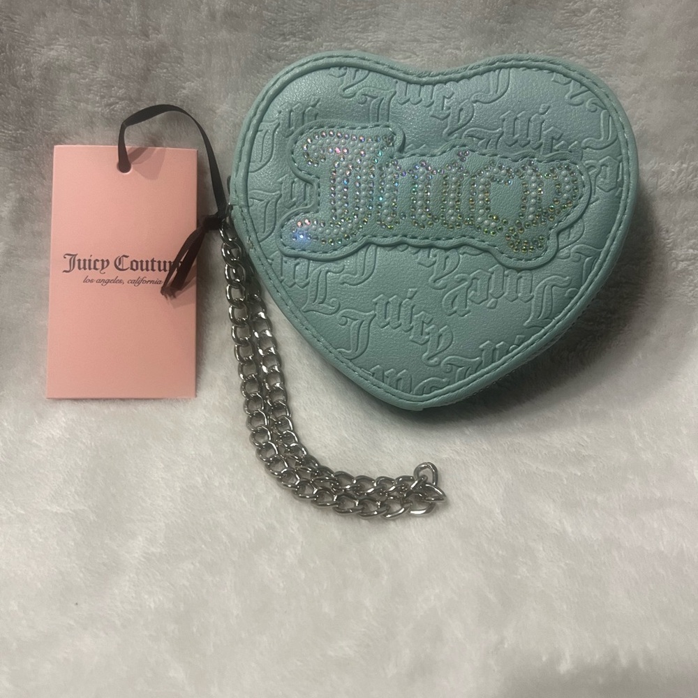 Juicy Couture Pastel Turquoise Heart Wristlet  Zip Around Coin Purse